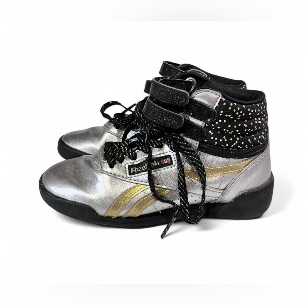 Reebok Kids 11 Metallic Silver and Gold Sneakers High Top Sparkle